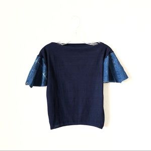 Semi Sheer Boat Neck T-Shirt Denim Ruffle Sleeves!